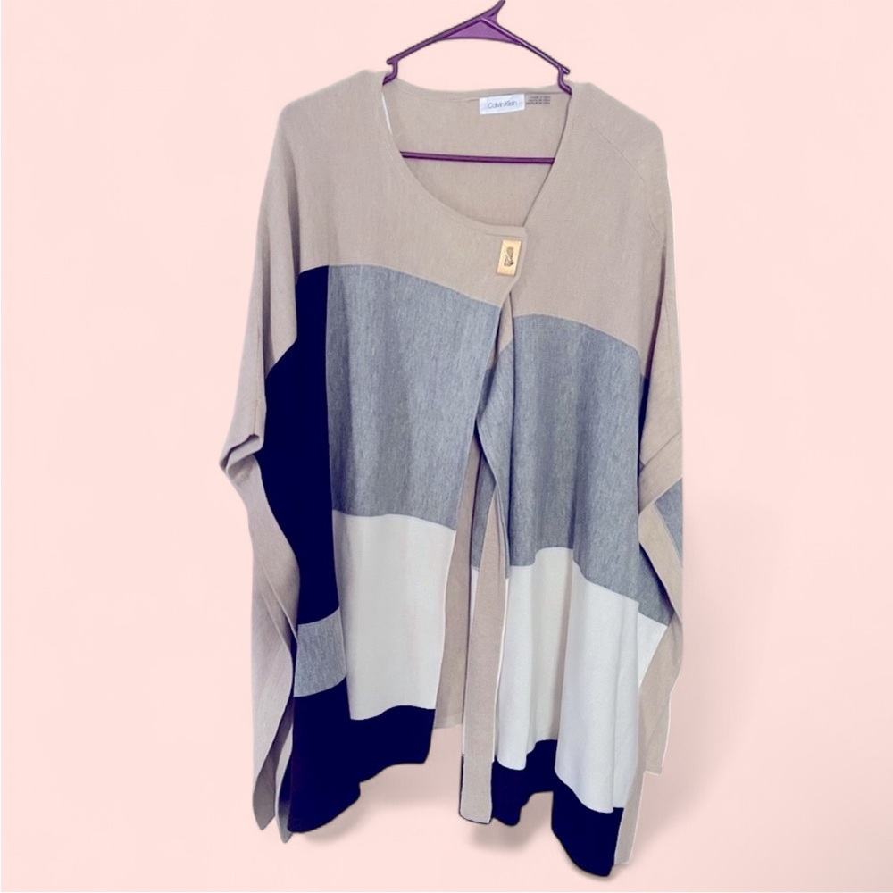 Calvin Klein Beige and Gray Knit Cardigan